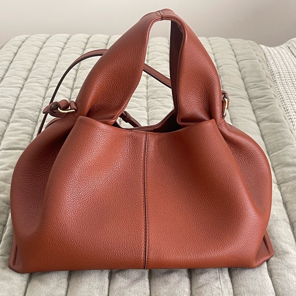 Polene Numero Neuf in Textured Camel Leather with Crossbody Strap Regular Size